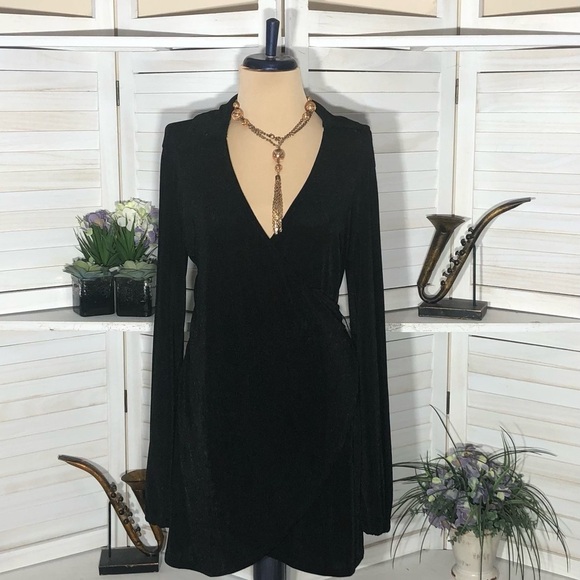 Princess Poly long sleeves sexy black deep V neckline cocktail mini dress Sz S - Picture 7 of 11